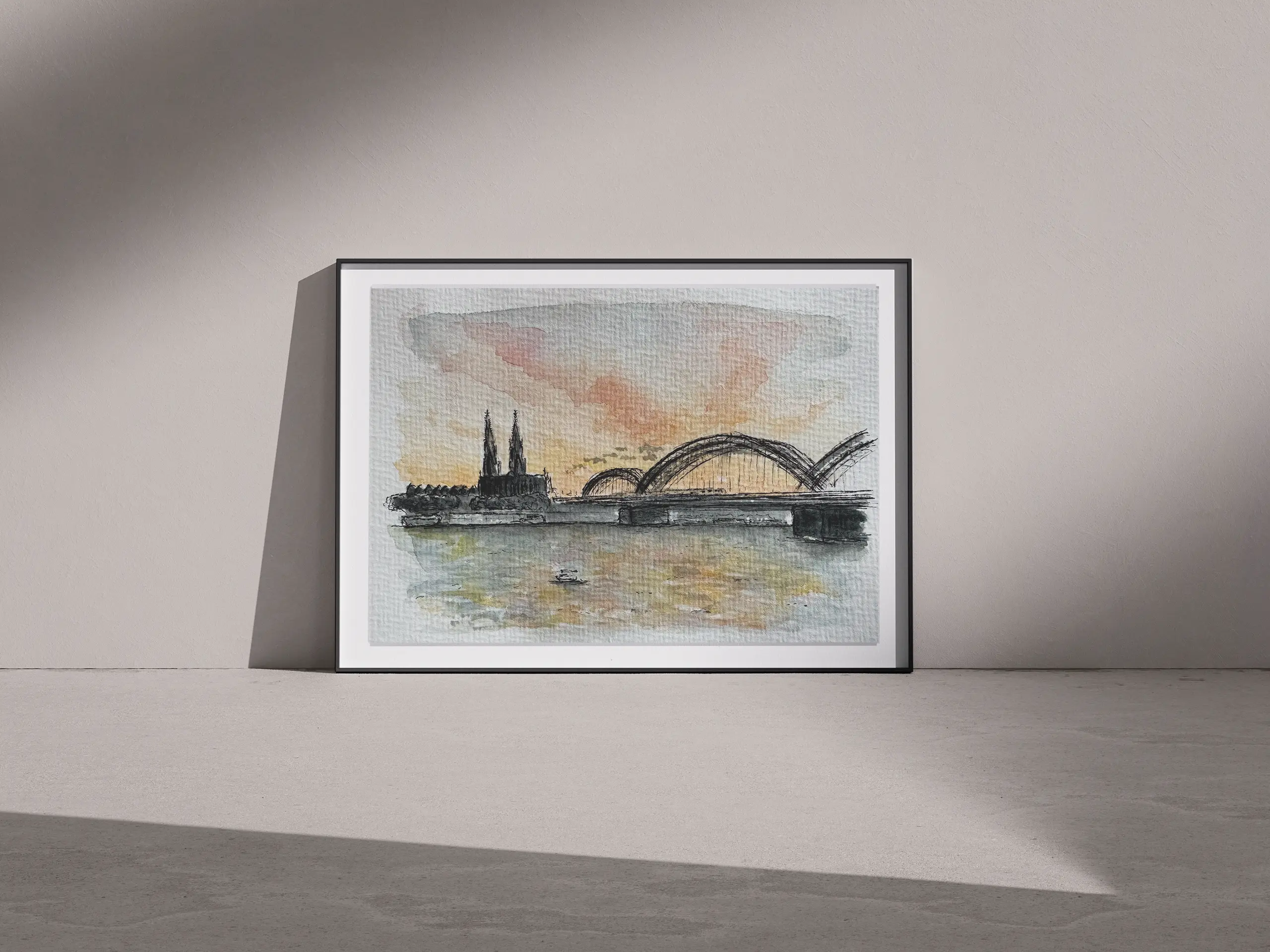 Marina Kosinski Künstlerin Münster Aquarell Rhein und Kölner Dom
